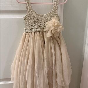 Hand Crocheted, Elegant Cream Girls Dress